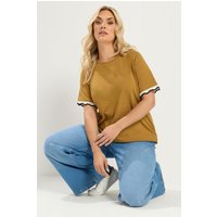 Yours Damen Yours – T-Shirt in Gelb mit Metallicoptik und Häkelverzierung in Größe 54-56 | Baumwolle