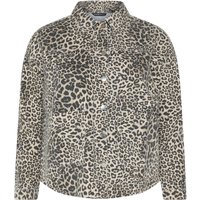Yours Yours Damen Westernhemdjacke aus Denim in Braun mit Leoprint in Größe 58-60 | Baumwolle