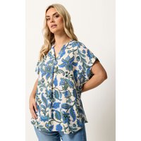 Yours Yours Damen Bluse in Blau mit Paisleymuster und Falten in Größe 58-60 | Viskose
