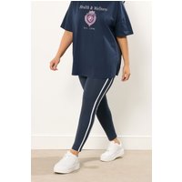 Yours Yours Damen Leggings in Marineblau mit Seitenstreifen in Größe 42 | Baumwolle/Elasthan