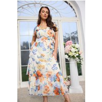Yours London Yours London Damen Gestuftes Maxikleid in Weiß mit Blumenmuster in Größe 54-56 | Polyester