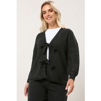 Yours Yours Damen Cardigan in Schwarz mit Schleife Vorne in Größe 50-52 | Polyester/Elasthan/Acryl