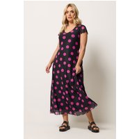 Yours Yours Damen Maxikleid in Schwarz und Rosa aus Netzstoff mit Punktemuster in Größe 42 | Polyester/Elasthan