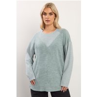 Yours Yours Damen Curve Gerippter Pullover in Grünmeliert in Größe 44 | Polyester/Elasthan/Viskose