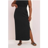 Yours Yours Damen Strukturierter Maxirock in Schwarz mit Seitlichem Schlitz in Größe 58-60 | Polyester/Elasthan