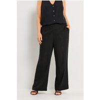 Yours Yours Damen Leinenhose in Schwarz mit Weitem Bein in Größe 44 | Viskose/Leinen