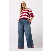 Yours Yours Damen Jeans in mittelblau in Gewaschener Optik mit Weitem Bein in Größe 44 | Baumwolle