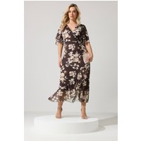 Yours London Damen Yours London – Wickelkleid in Schokobraun mit Verschwommenem Blumenmuster in Größe Petite 42 | Polyester/Elasthan