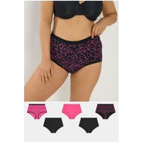 Yours Yours Plus Size Curve Voll Bedeckende Slips in Rosa mit Himmelsprint 5Er Pack in Größe 50-52 | Baumwolle/Elasthan