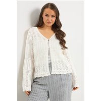 Yours Yours Damen Strickcardigan in Elfenbeinweiß im Pointelledesign in Größe 54-56 | Baumwolle/Acryl