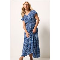 Yours Yours Damen Maxikleid in Blau mit Kachelprint in Größe 54-56 | Viskose