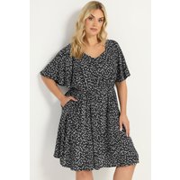 Yours Yours Damen Ausgestelltes Minikleid in Schwarz mit Gänseblümchenmuster in Größe 46 | Viskose
