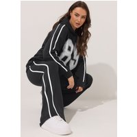 Yours Yours Damen Jogginghose in Schwarz mit Seitenstreifen und Weitem Bein in Größe 50-52 | Baumwolle/Polyester