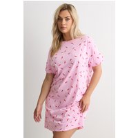 Yours Yours Damen Schlafshirt in Rosa mit Chiliprint in Größe 50-52 | Baumwolle