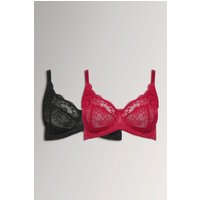 Yours Fuller Bust Lingerie Yourset Spitzenbhs in Schwarz und Rot mit Wirbelmuster 2er Pack in Größe 110J | Baumwolle/Elasthan/Polyamid