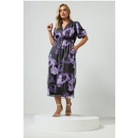 Yours London Yours London Damen Hemdblusenkleid in Lila mit Verschwommenem Blumenmuster in Größe 54-56 | Polyester