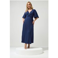 Yours London Yours London Damen Plissiertes Maxikleid in Marineblau mit Knoten in Größe 54-56 | Polyester/Elasthan