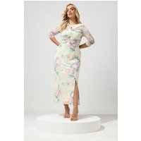 Yours London Yours London Damen Maxikleid in Elfenbein mit Abstraktem Design und Schlüssellochausschnitt in Größe 52 | Polyester/Elasthan