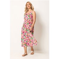 Yours Yours Damen Midikleid in Rosa mit Tropischem Print und Schlüssellochausschnitt in Größe 50-52 | Polyester/Elasthan