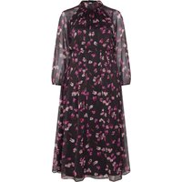 Yours London Yours London Damen Florales Kleid in Schwarz mit Schleife am Rücken in Größe 54-56 | Polyester