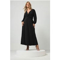Yours London Yours London Damen Plissiertes Maxikleid in Schwarz mit Knoten in Größe 40 | Polyester/Elasthan