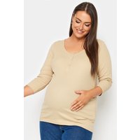 Bump It Up Bump It Up Damen Maternity – Geripptes Oberteil in Beige mit Druckknopfverschluss in Größe 50-52 | Baumwolle/Elasthan