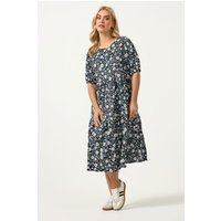 Yours Yours Damen Gestuftes Maxikleid in Schwarz mit Blümchenmuster in Größe 44 | Polyester/Elasthan