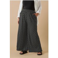 Yours Yours Damen Strukturierte Hose in Schwarz mit Punktemuster und Weitem Bein in Größe 48 | Polyester/Elasthan