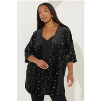 Yours Yours Damen Kimono in Schwarz mit Stern aus Velours in Größe 46 | Polyester/Elasthan