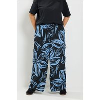 Yours Yours Damen Hose in Blau mit Blumenmuster und Weitem Bein in Größe 76cm 62-64 | Polyester