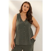 Yours Yours Damen Geknöpfte, Strukturierte Weste in Khaki in Größe 54-56 | Polyester/Elasthan