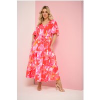 Yours Yours Damen Gestuftes Blumenkleid in Rosa in Größe 48 | Polyester