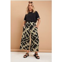 Yours Yours Damen Midaxi-Culottes in Schwarz mit Geometrischem Print in Größe 50-52 | Elasthan/Viskose