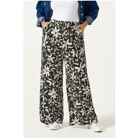 Yours Yours Damen Strukturierte Hose in Schwarz mit Blumenmuster in Größe Regular 46 | Polyester/Elasthan