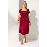 Yours London Yours London Damen Midikleid in Rot aus Samt mit Geradem Ausschnitt in Größe 52 | Polyester/Elasthan