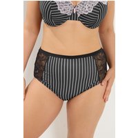 Yours Yours Plus Size Curve Voll Bedeckende Slips in Schwarz mit Streifen aus Mikrofaserspitze in Größe 50-52 | Polyester/Elasthan