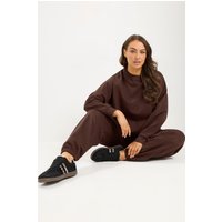 Yours Yours Damen Set aus Sweatshirt und Jogginghose mit Bündchen in Schokobraun in Größe 50-52 | Baumwolle/Polyester