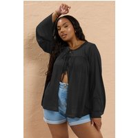 Yours Yours Damen Leichtes Oberteil in Schwarz mit Schnürung Vorne in Größe 42 | Polyester