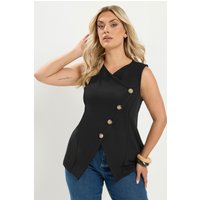 Yours Yours Damen Limited Collection Weste in Schwarz mit Asymmetrischer Knopfleiste in Größe 56 | Polyester