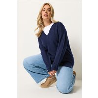 Yours Damen Yours – Pullover in Marineblau aus Softtouchgewebe mit V-Ausschnitt in Größe 46-48 | Polyester/Elasthan/Acryl