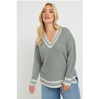 Yours Yours Damen Tennisstrickpullover in Grau und Weiß in Größe 54-56 | Acryl
