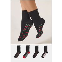 Yours Damen Yours – Knöchelhohe Socken in Schwarz mit Beerenprint, 4er Pack in Größe 41-44 | Baumwolle/Elasthan/Nylon