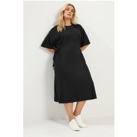 Yours Yours Damen Midikleid in Schwarz mit Bindeband Vorne in Größe 46 | Baumwolle
