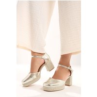 Yours Yours Damen Goldfarbene Espadrilles mit Plateaublockabsätzen, Extraweite Eeepassform in Größe 37EEE | Textil/Synthetik