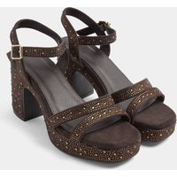 Yours Yours Damen Sandalen in Schokobraun mit Absatz und Strass in Weiter E-Passform in Größe 37EEE | Synthetik