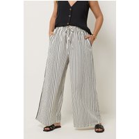 Yours Damen Yours – Gestreifte Hose in Weiß mit Paperbagbund in Größe 42 | Polyester