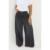 Yours Yours Damen Jeans in Schwarz mit Ziernaht Vorne und Weitem Bein in Größe 56 | Baumwolle