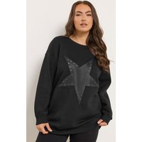Yours Yours Damen Sweatshirt in Schwarz aus Lederimitat mit Sternmotiv und Ösen in Größe 50-52 | Baumwolle/Polyester