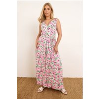 Yours Yours Damen Gewickeltes Maxikleid in Rosa mit Blumenmuster in Größe 50-52 | Elasthan/Viskose