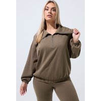 Limited Collection Damen Limited Collection – Sweatshirt in Braun mit Gefaltetem Reißverschluss in Größe 44 | Baumwolle/Polyester